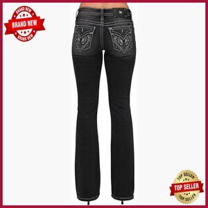 Mid-Rise Bootcut Jeans with Wing Stitch Design and Faux Pockets